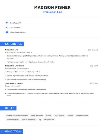 Production Line Resume