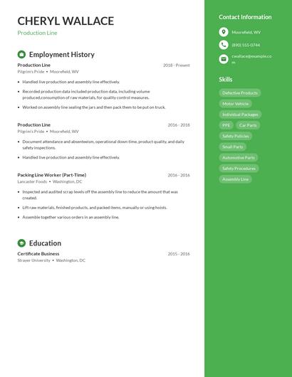 Production Line Resume
