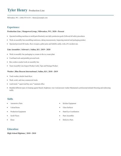 Production Line Resume