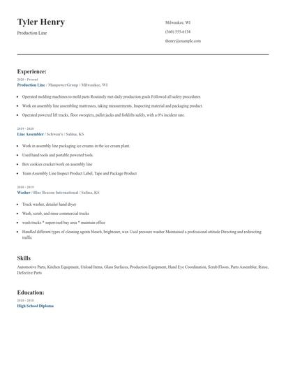 Production Line Resume