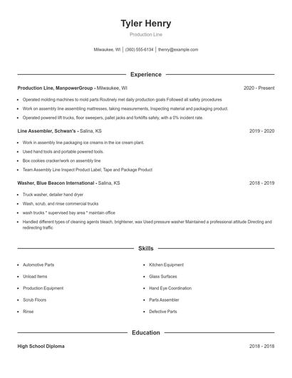 Production Line Resume