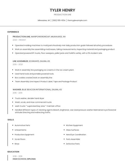 Production Line Resume