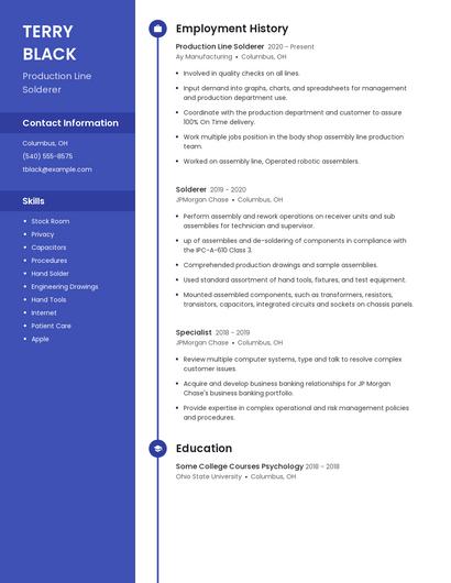 Production Line Solderer Resume