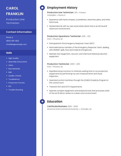 Production Line Technician Resume