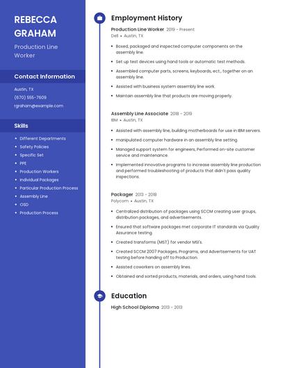 Production Line Worker Resume