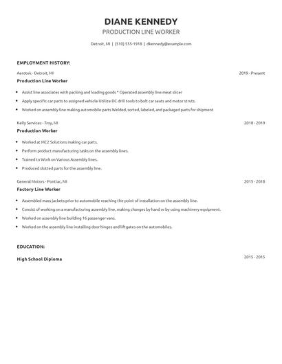Production Line Worker Resume