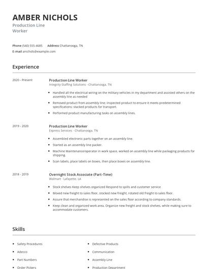 Production Line Worker Resume