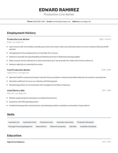 Production Line Worker Resume