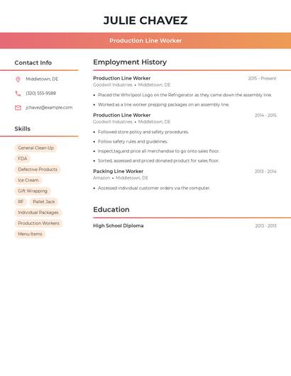 Production Line Worker Resume