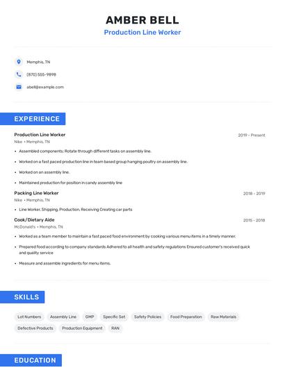 Production Line Worker Resume