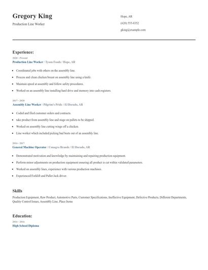 Production Line Worker Resume