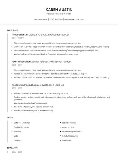 Production Line Worker Resume