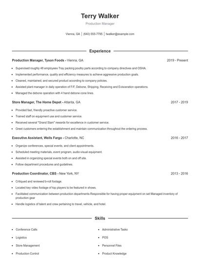 Production Manager Resume