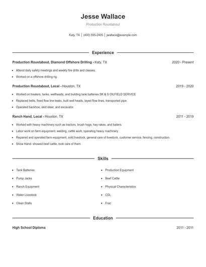 Production Roustabout Resume