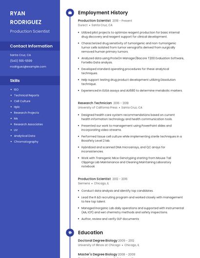 Production Scientist Resume