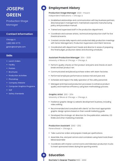 Production Stage Manager Resume