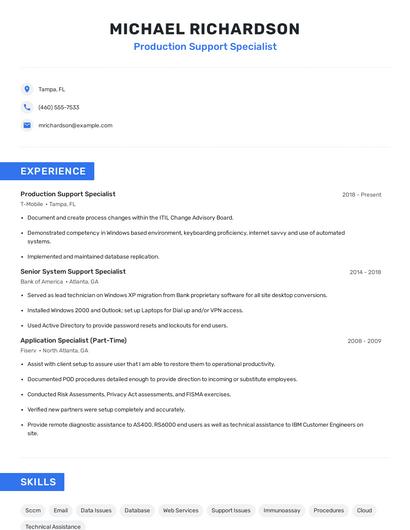 Production Support Specialist Resume