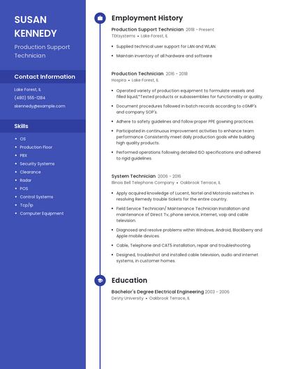 Production Support Technician Resume