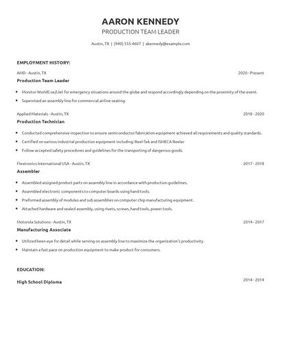 Production Team Leader Resume
