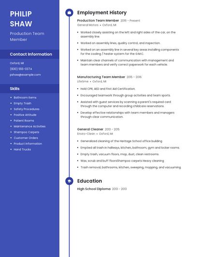 Production Team Member Resume