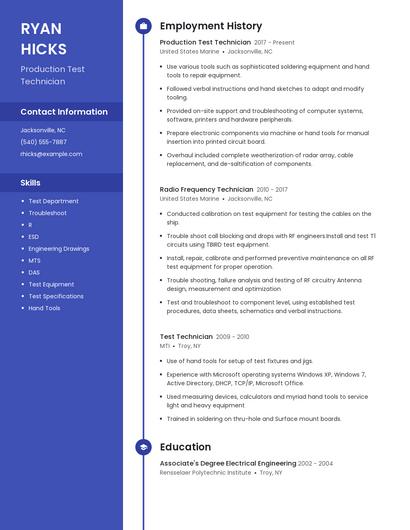 Production Test Technician Resume