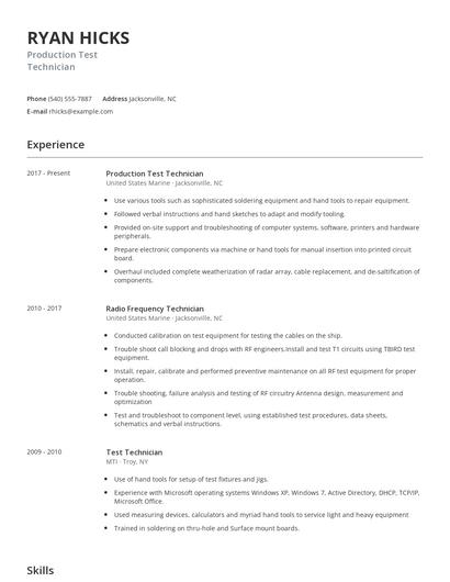 Production Test Technician Resume