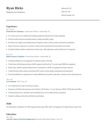 Production Test Technician Resume