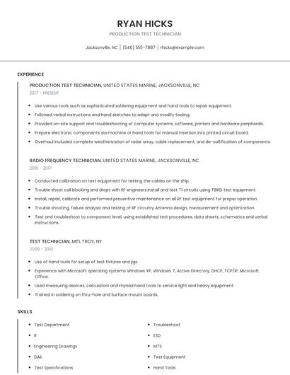 Production Test Technician Resume
