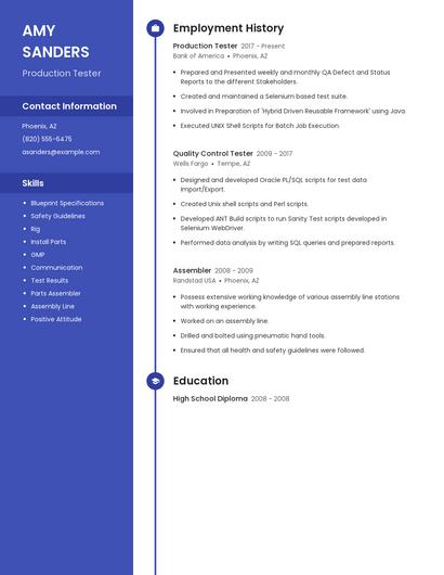 Production Tester Resume