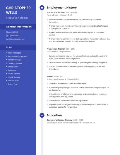 Production Trainer Resume