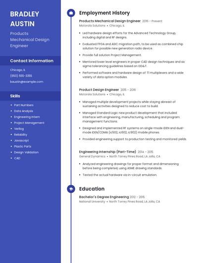 Products Mechanical Design Engineer Resume