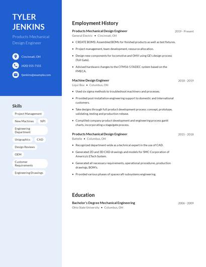 Products Mechanical Design Engineer Resume