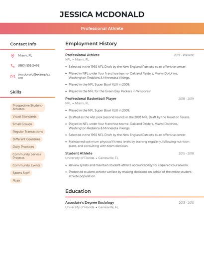 Professional Athlete Resume