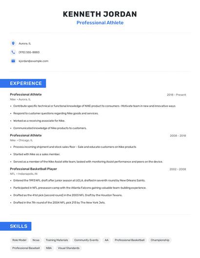 Professional Athlete Resume