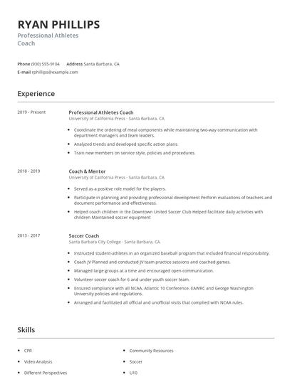 Professional Athletes Coach Resume