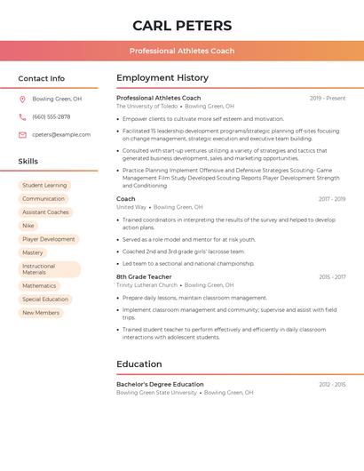 Professional Athletes Coach Resume