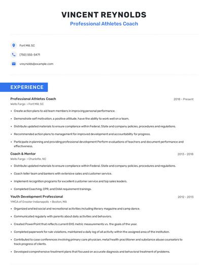 Professional Athletes Coach Resume