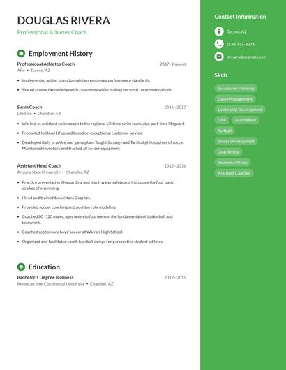 Professional Athletes Coach Resume
