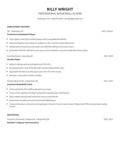 Professional Basketball Player Resume