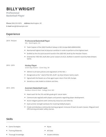 Professional Basketball Player Resume