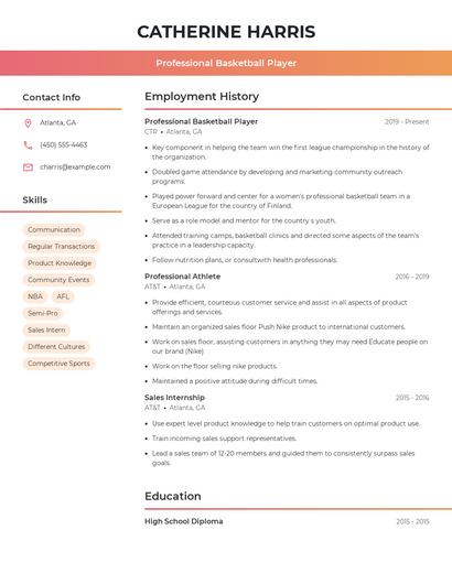 Professional Basketball Player Resume
