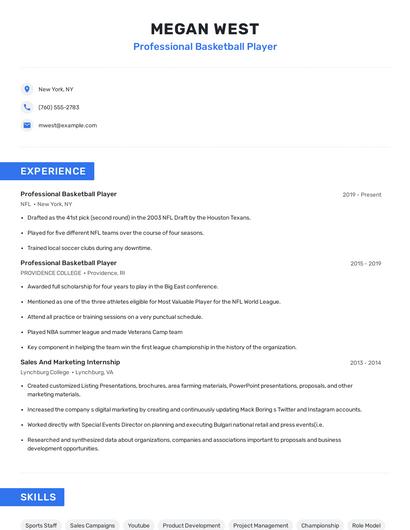 Professional Basketball Player Resume