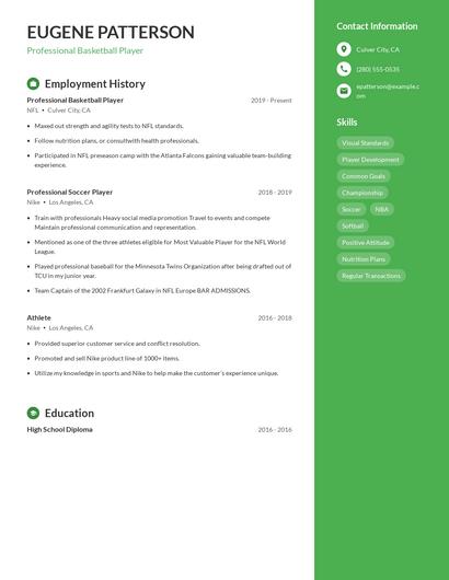 Professional Basketball Player Resume