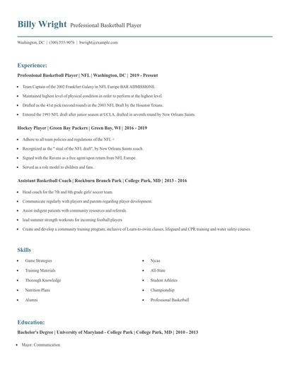 Professional Basketball Player Resume