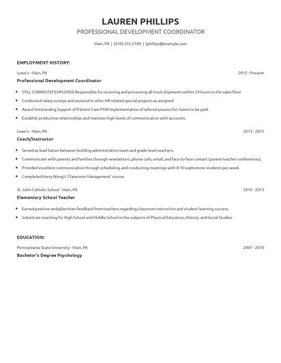 Professional Development Coordinator Resume