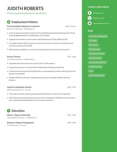 Professional Development Coordinator Resume
