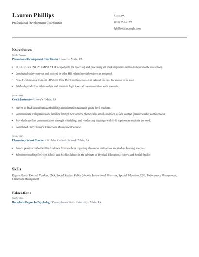 Professional Development Coordinator Resume