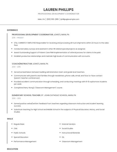 Professional Development Coordinator Resume