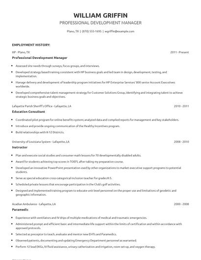Professional Development Manager Resume