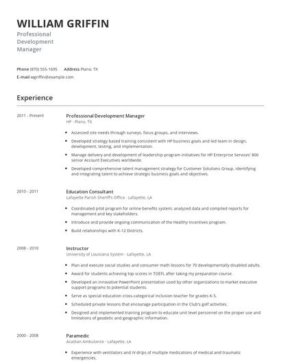 Professional Development Manager Resume